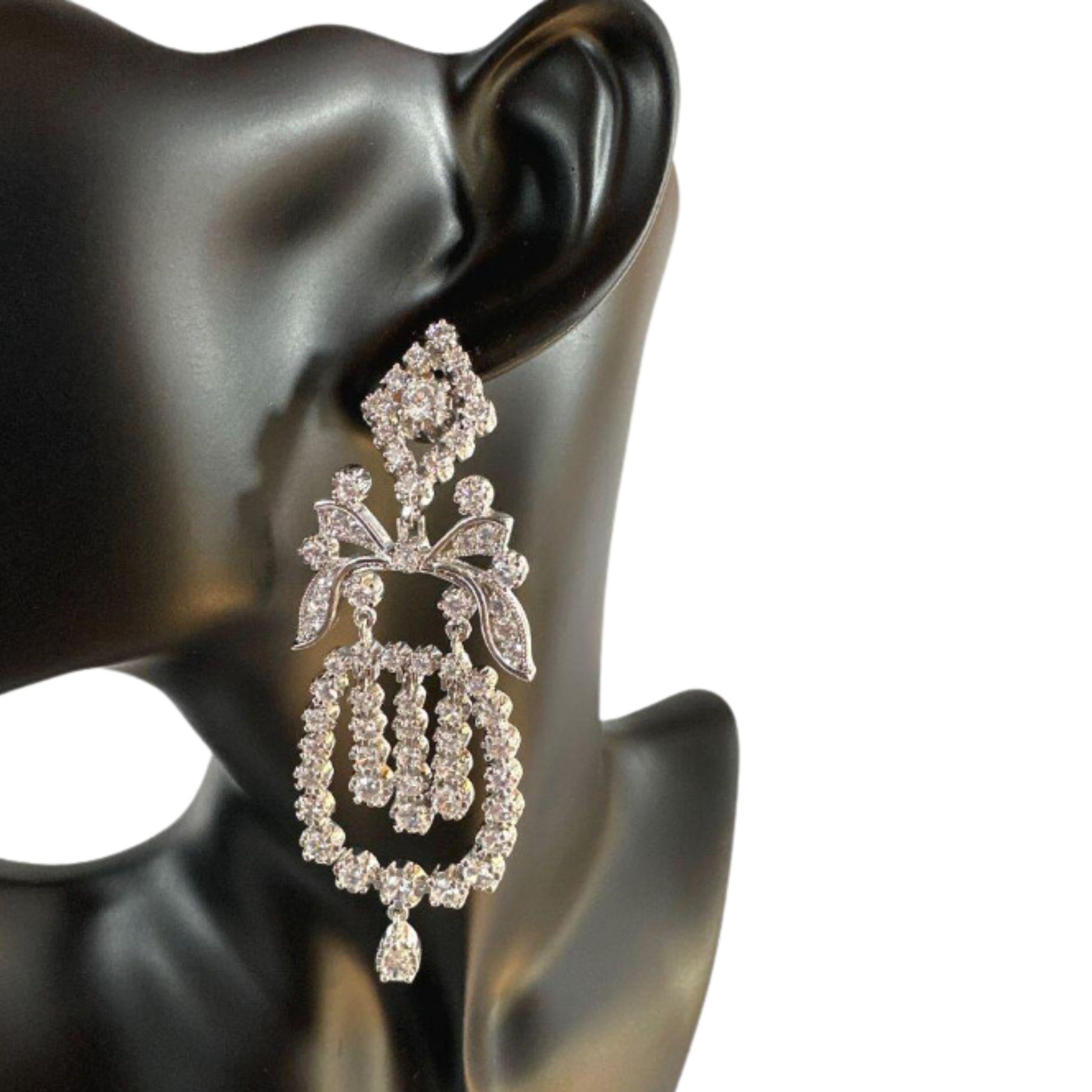 Signed PJM Chinese Stunning Clear Glass Dangling Stud Earrings For Sale 1
