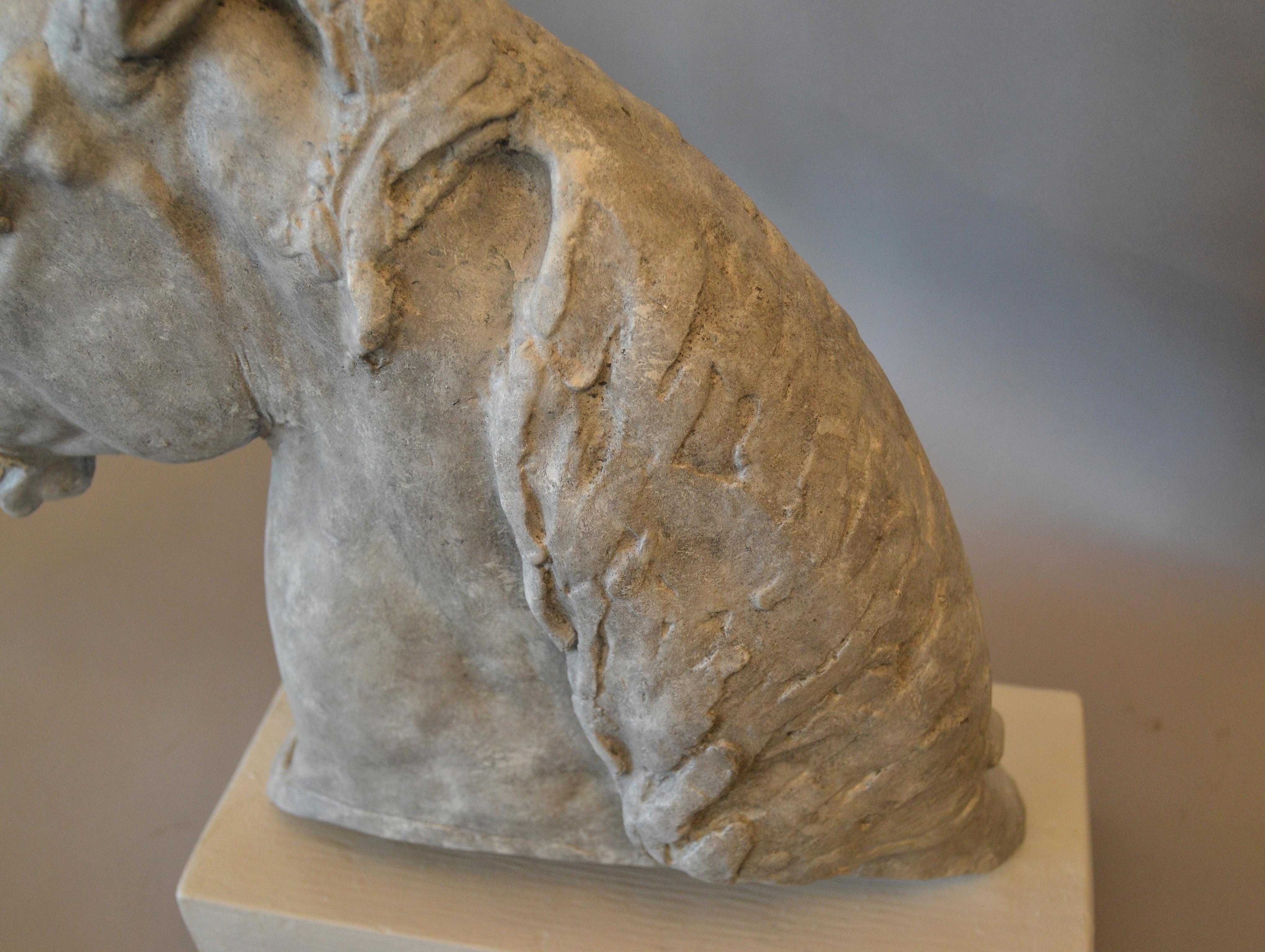 Signed Plaster Horse Head Sculpture on Wooden Base, 1961 In Good Condition In Miami, FL