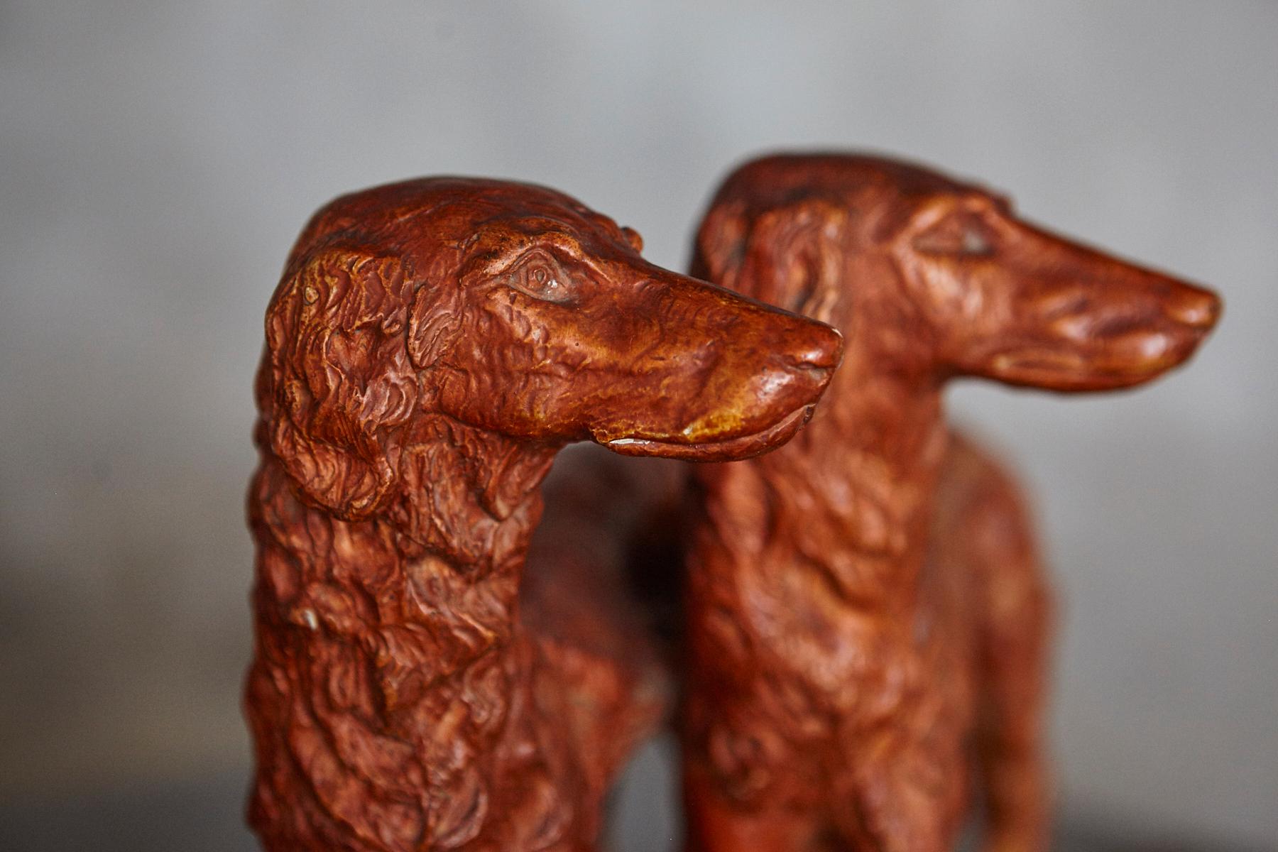 Signed Plaster Sculpture two Hunting Dogs, early 20th Century For Sale 4