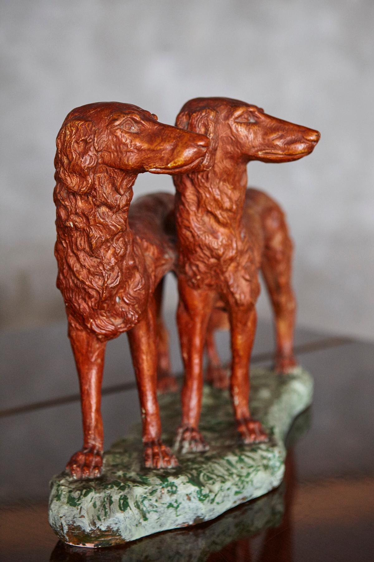 Signed Plaster Sculpture two Hunting Dogs, early 20th Century For Sale 5