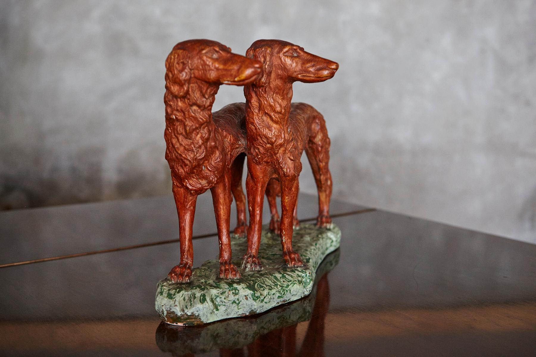 Signed Plaster Sculpture two Hunting Dogs, early 20th Century For Sale 6