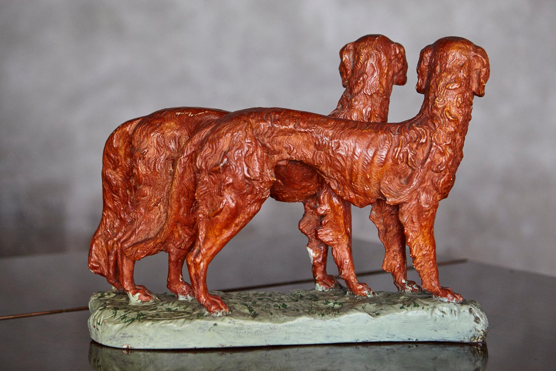 Signed Plaster Sculpture two Hunting Dogs, early 20th Century For Sale 7