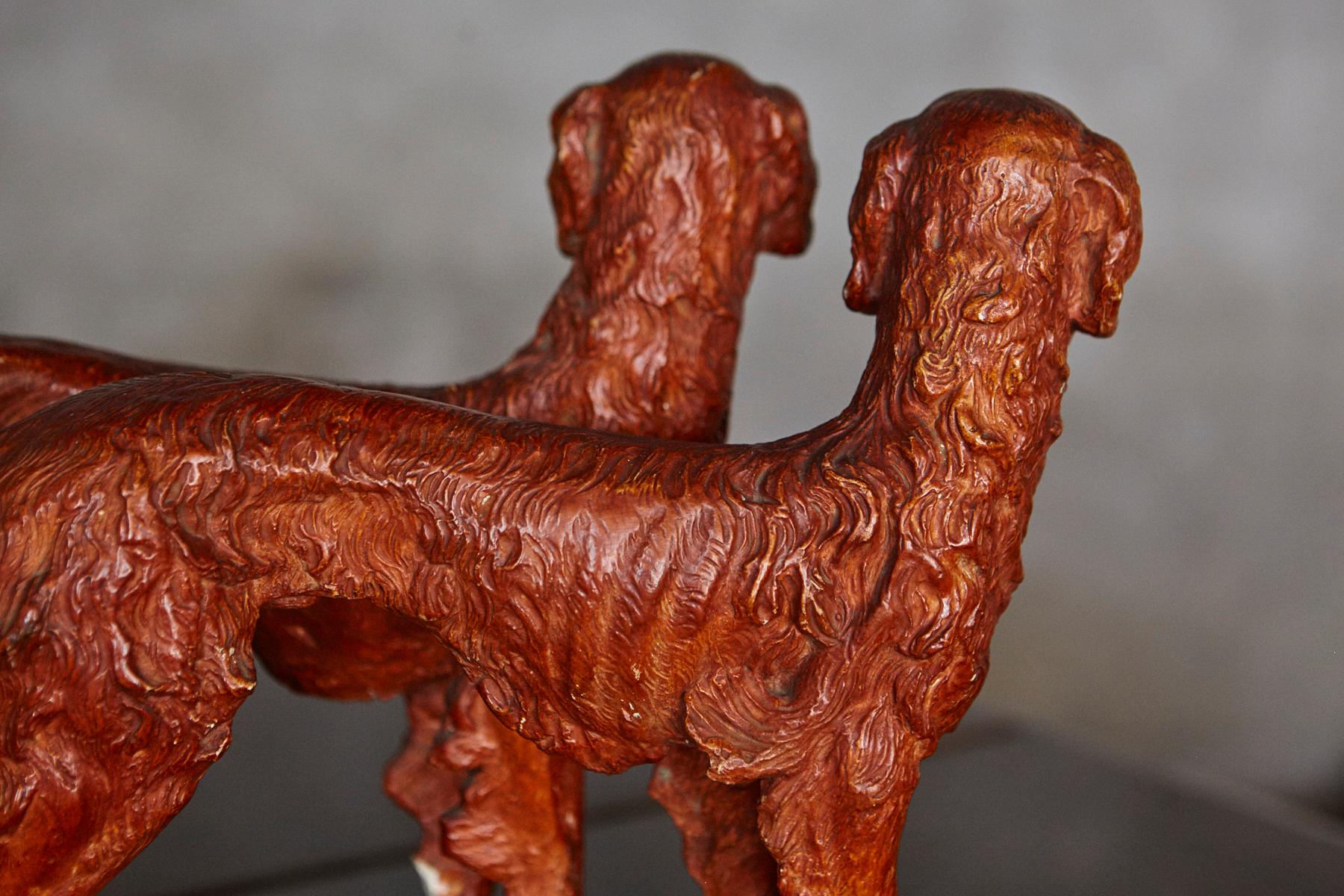 Signed Plaster Sculpture two Hunting Dogs, early 20th Century For Sale 8