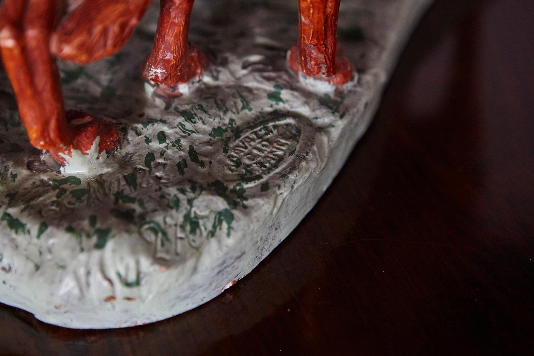 Signed Plaster Sculpture two Hunting Dogs, early 20th Century For Sale 11
