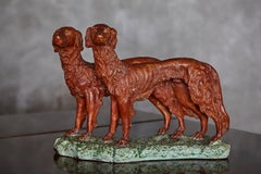 Signed Plaster Sculpture two Hunting Dogs, early 20th Century