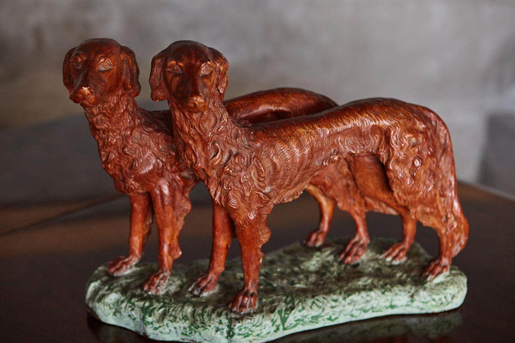 Signed Plaster Sculpture two Hunting Dogs, early 20th Century For Sale 1
