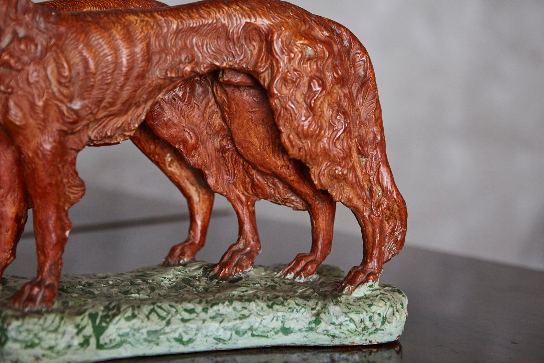 Signed Plaster Sculpture two Hunting Dogs, early 20th Century For Sale 2