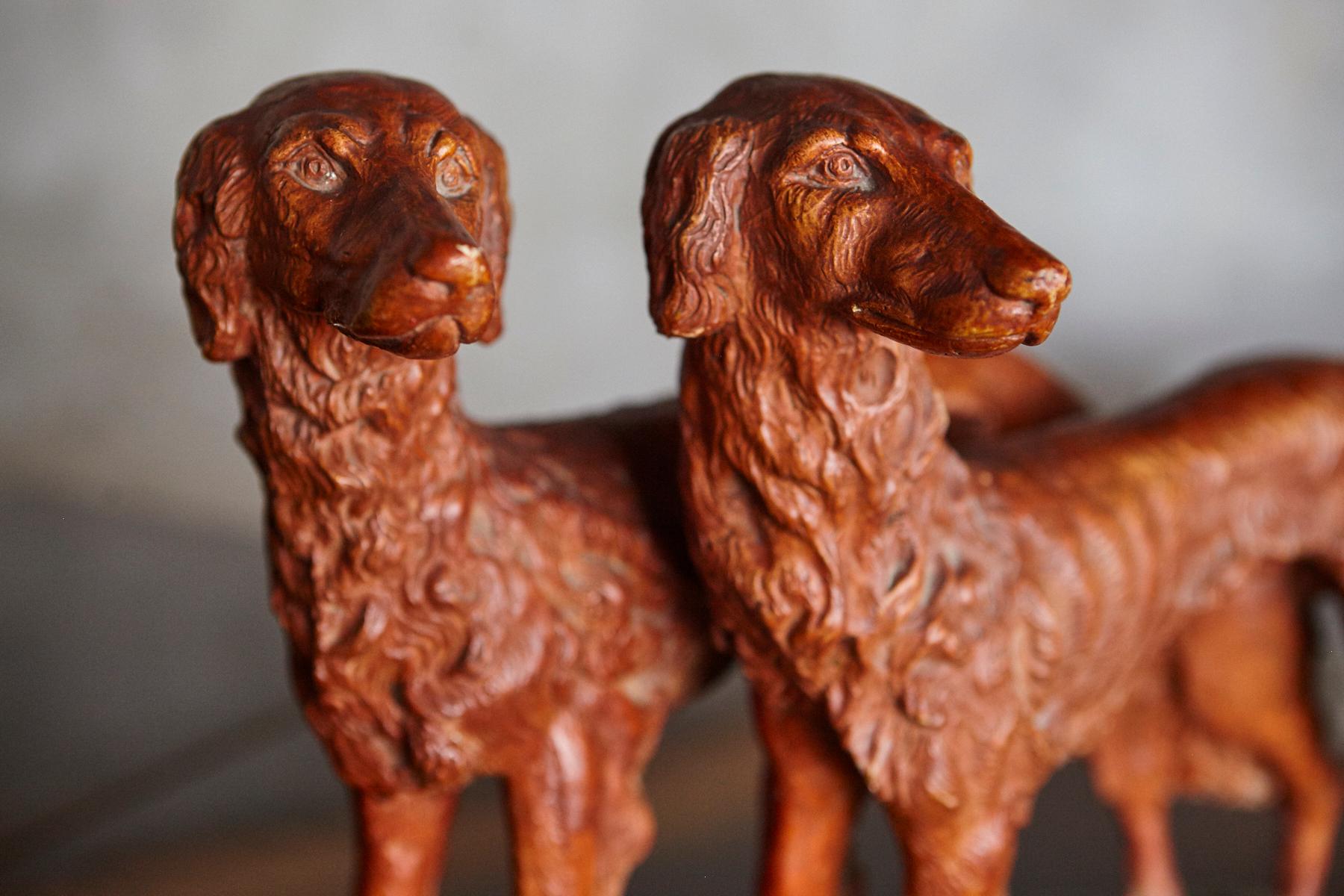 Signed Plaster Sculpture two Hunting Dogs, early 20th Century For Sale 3
