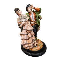 Signed Polychrome Ceramic Genre Sculpture of an Andalusian Couple