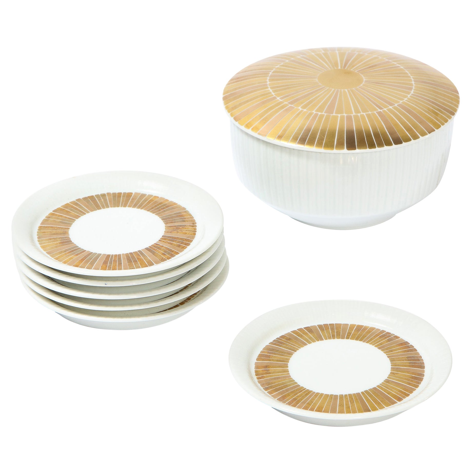 Signed Porcelain Set of Six Coasters '& Vessel' by Tapio Wirkkala for Rosenthal