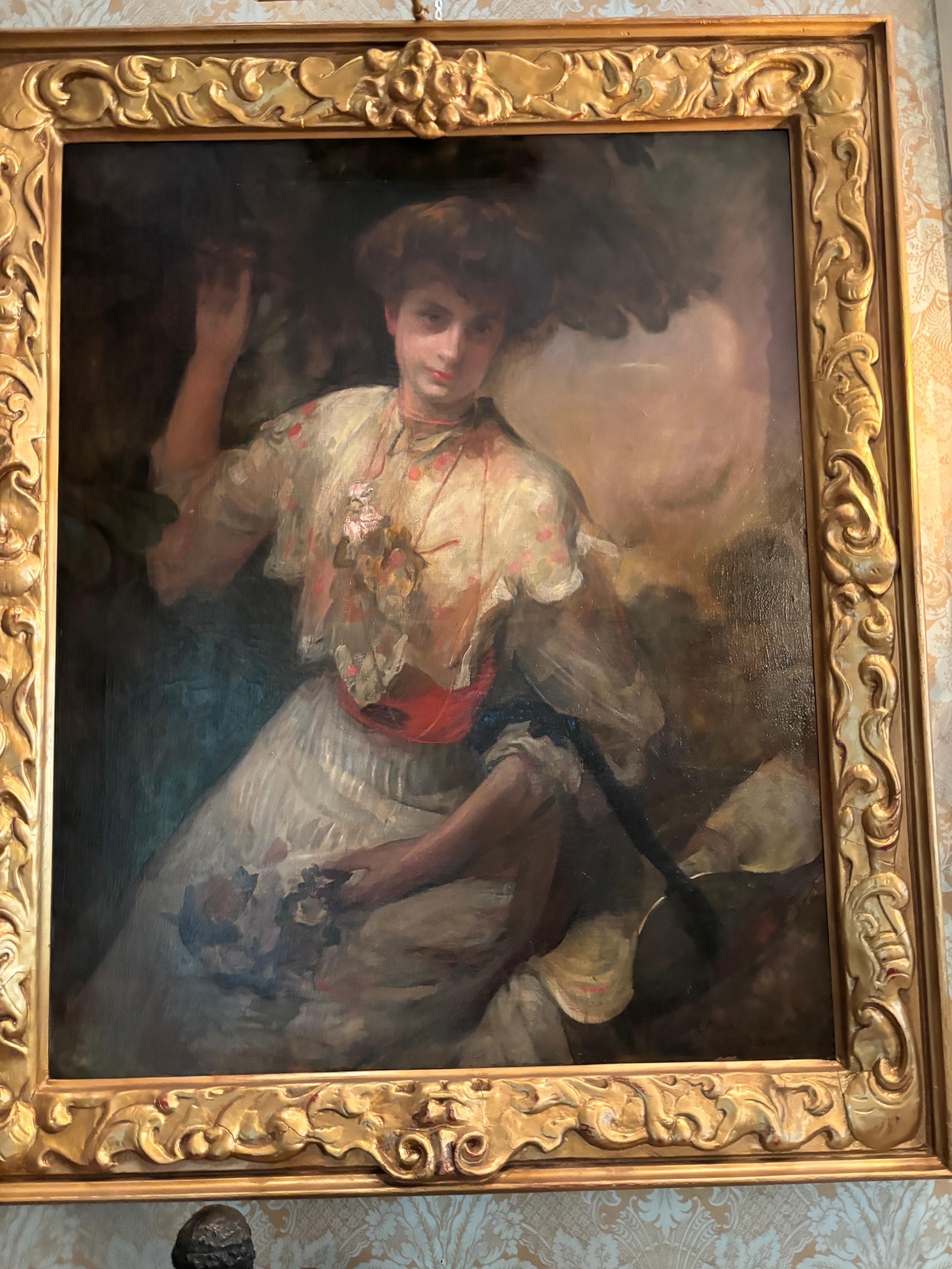XX secolo Ritratto firmato di una signora aristocratica dell'artista vittoriano Laurence Koe in vendita