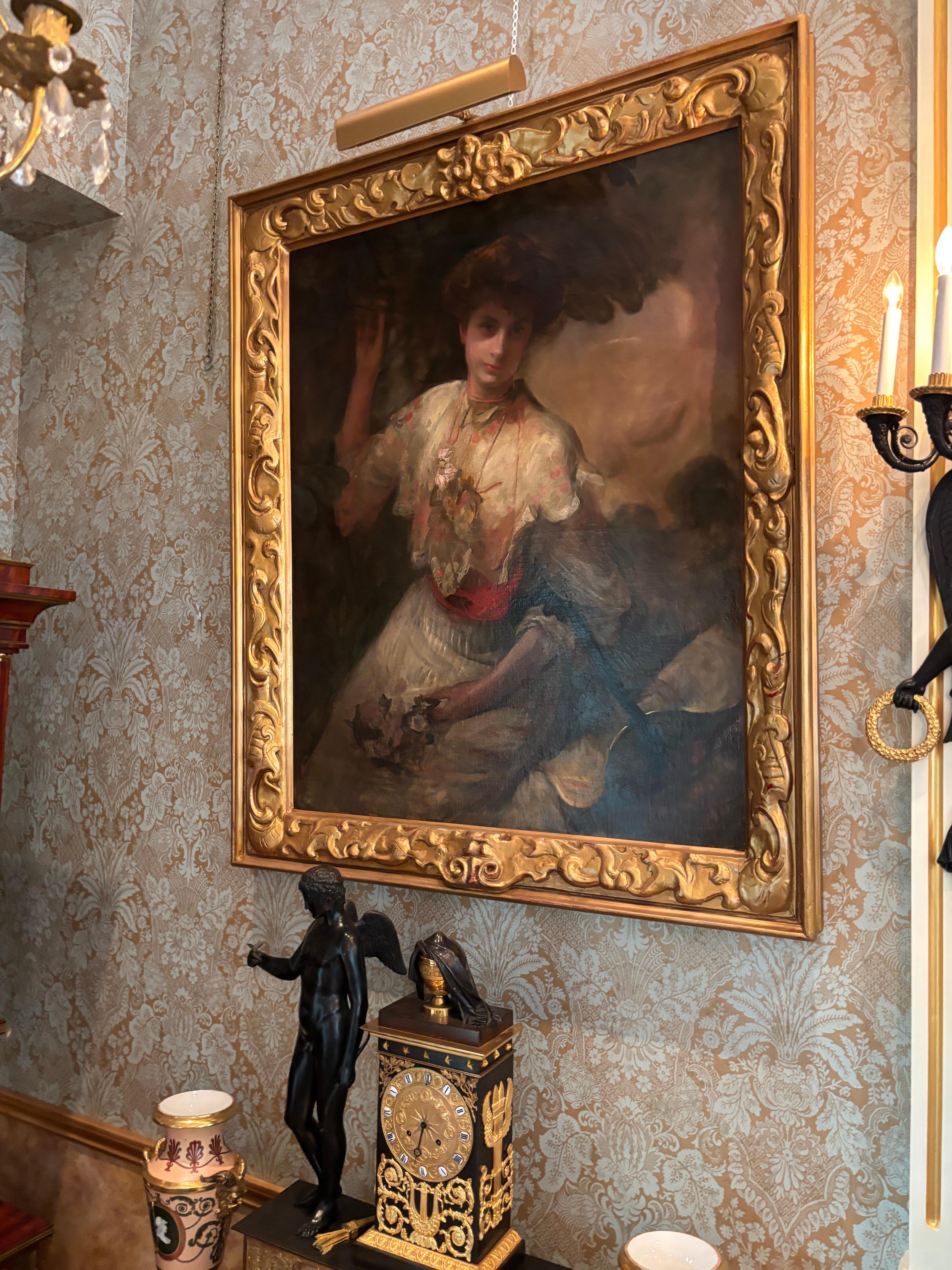 Inglese Ritratto firmato di una signora aristocratica dell'artista vittoriano Laurence Koe in vendita