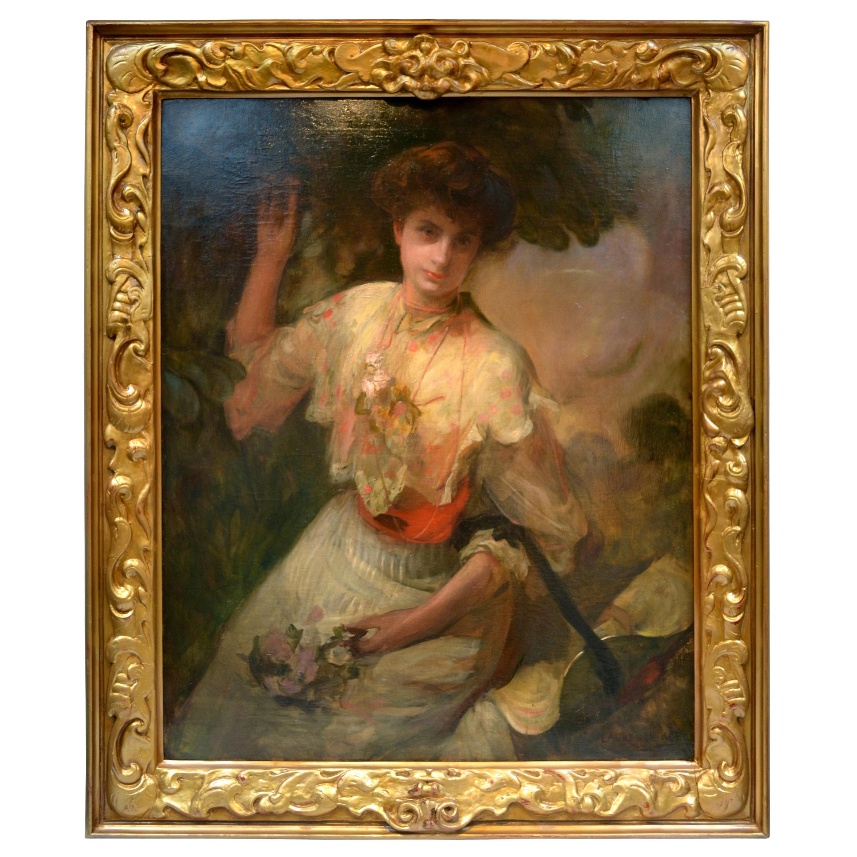 Portrait signé d'une femme aristocrate par l'artiste victorienne Laurence Koe