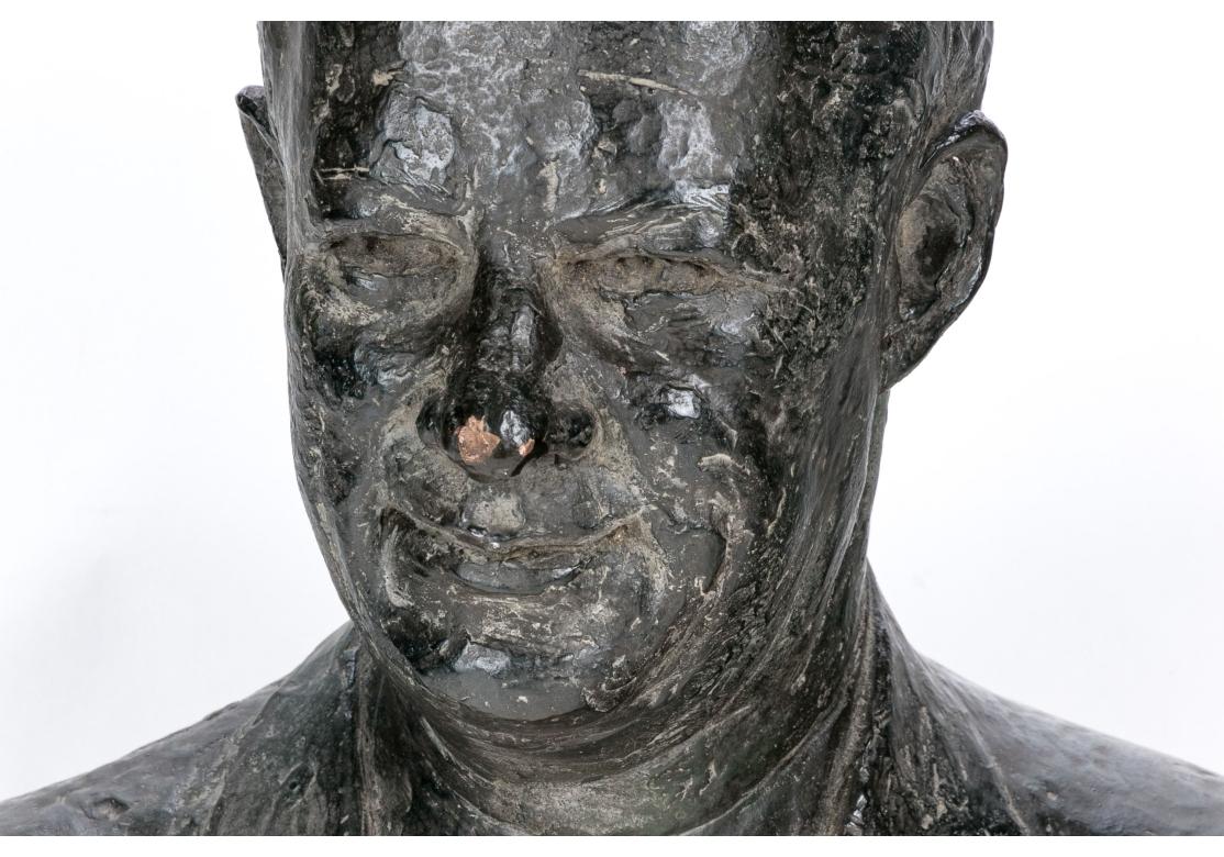 Mid-Century Modern Signed Pottery Bust Of President Eisenhower For Sale
