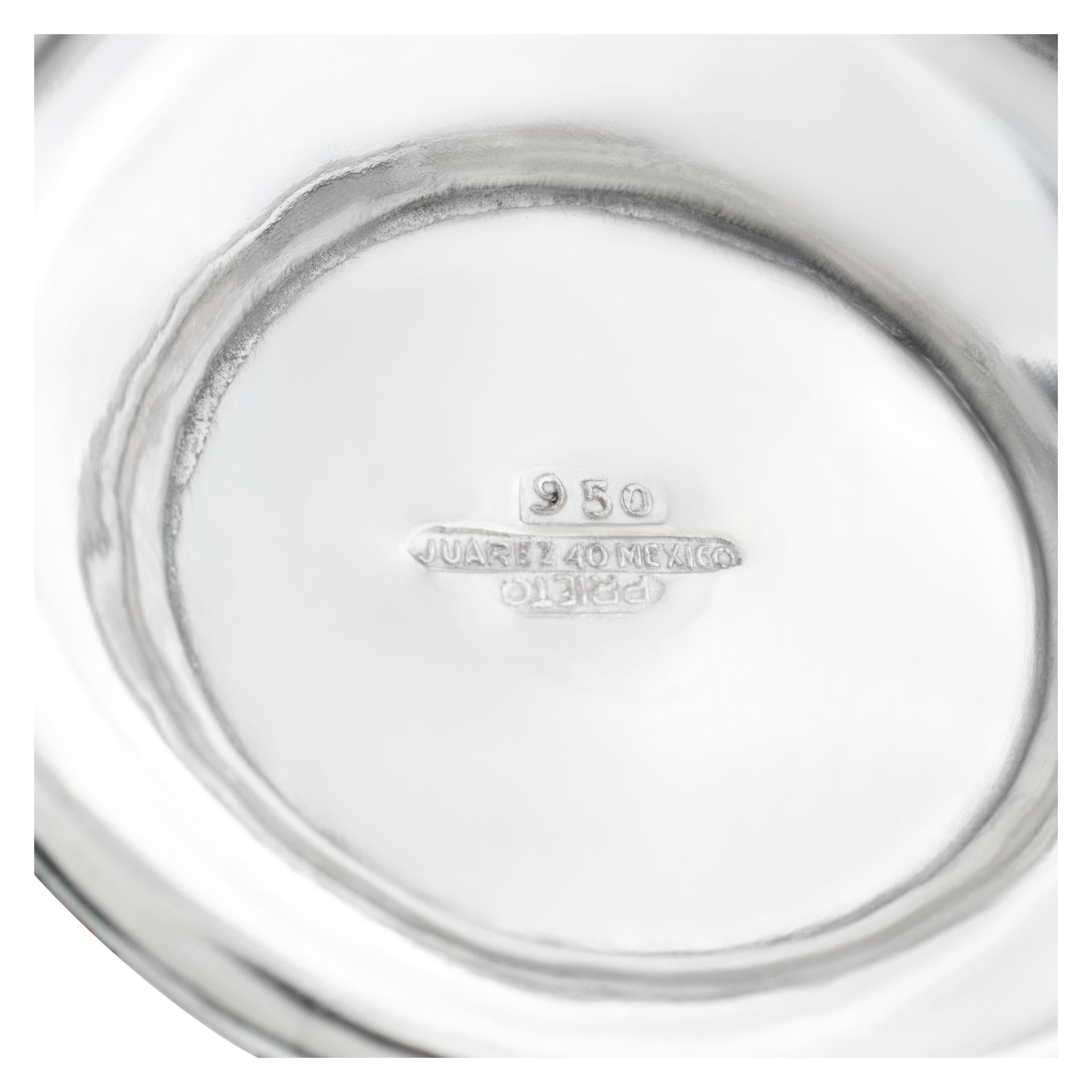 Women's or Men's Signed Prieto Juarez Mexico 950 Sterling Silver 5 Pieces Coffee Tea Set W/ Tray
