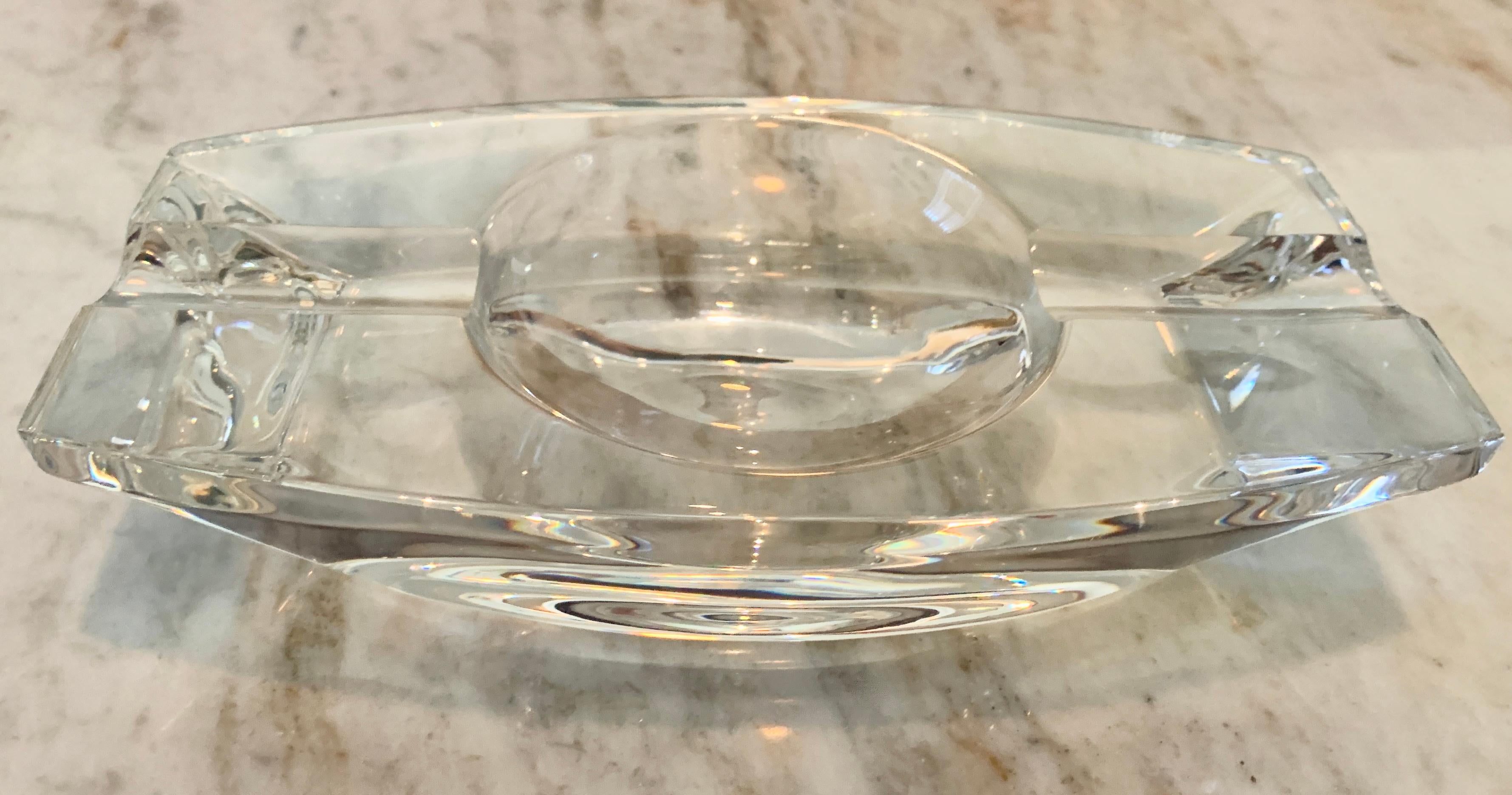 Signed Prometheus Italian Cut Crystal Cigar 420 Dish In Good Condition In Los Angeles, CA