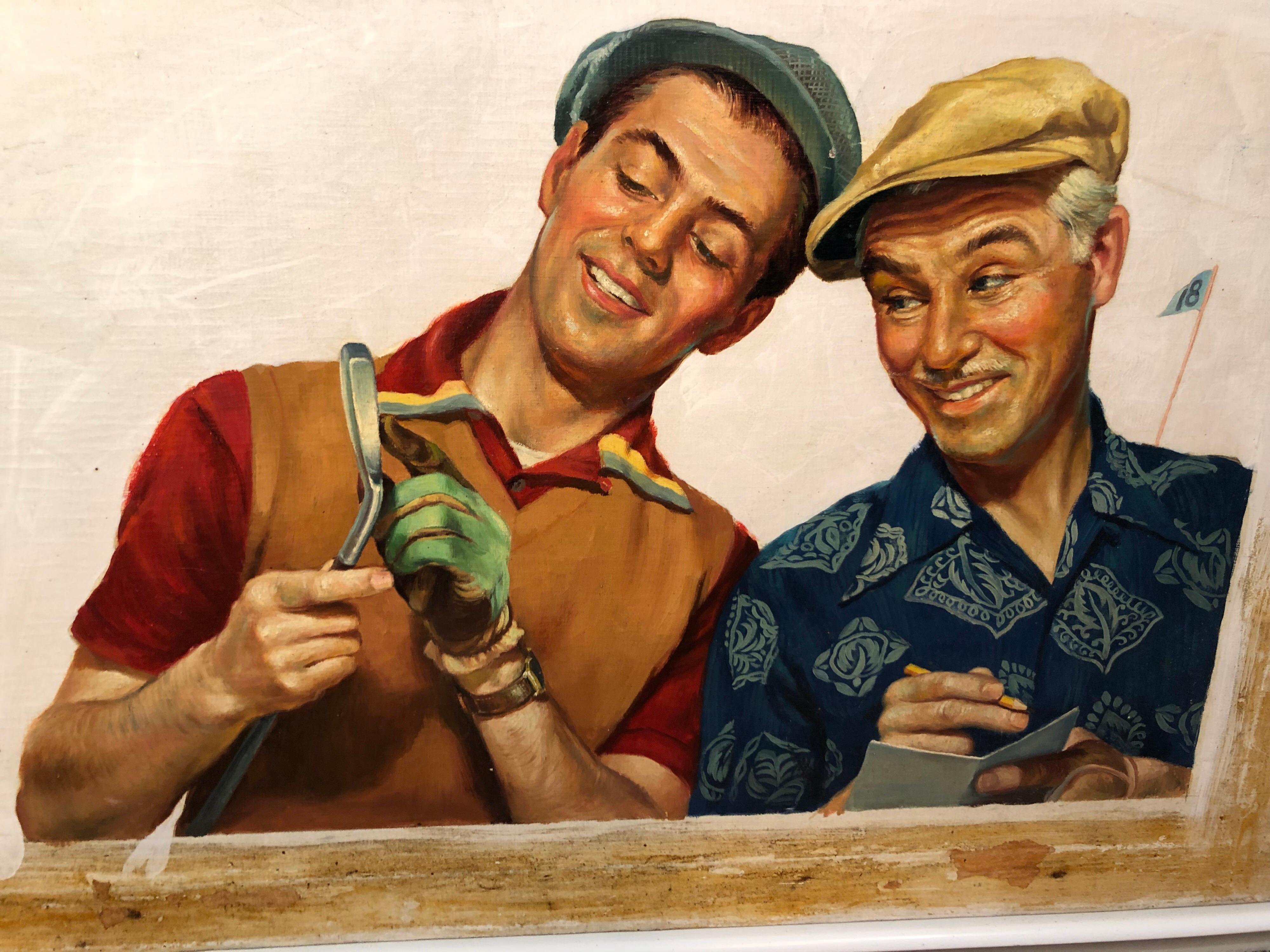 Quadro di giocatori di golf in stile Norman Rockwell firmato da Victor Olson in vendita 7