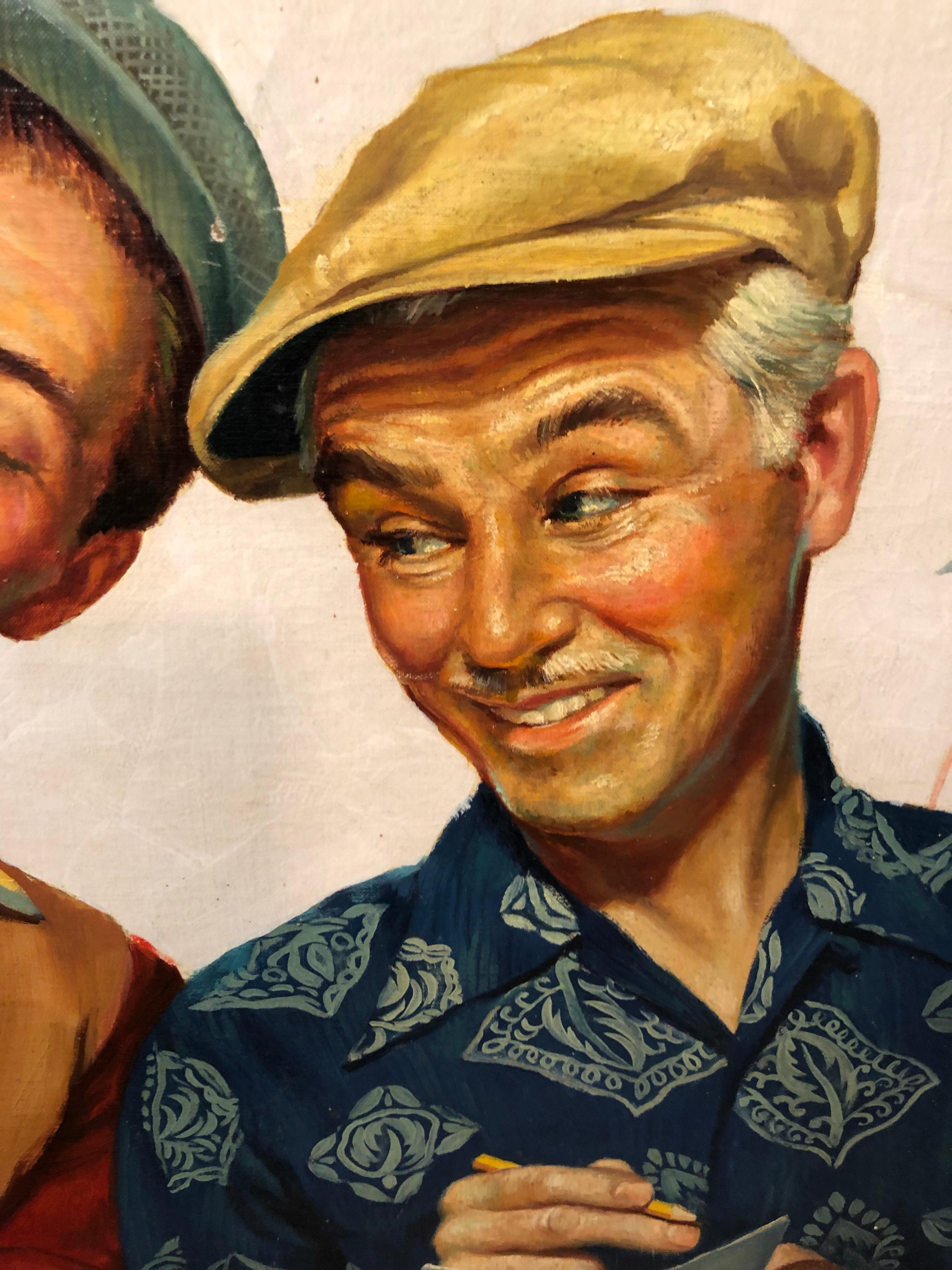 Quadro di giocatori di golf in stile Norman Rockwell firmato da Victor Olson in vendita 10