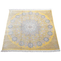 Signed Pure Silk Persian Tabriz Area Rug, over 600 KPSI