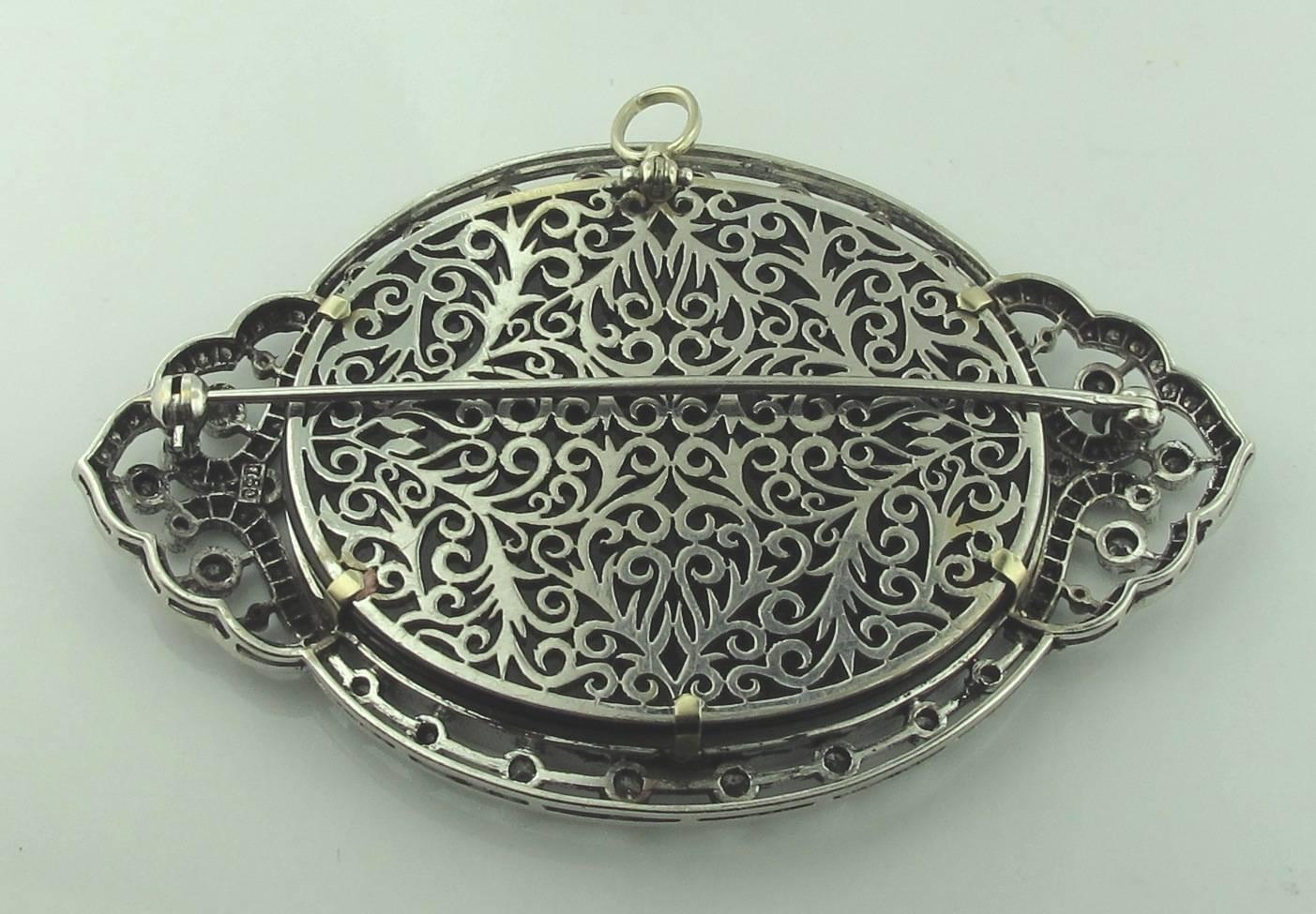Art déco Broche ou pendentif en platine et onyx noir signé « Patti », vers 1920 en vente