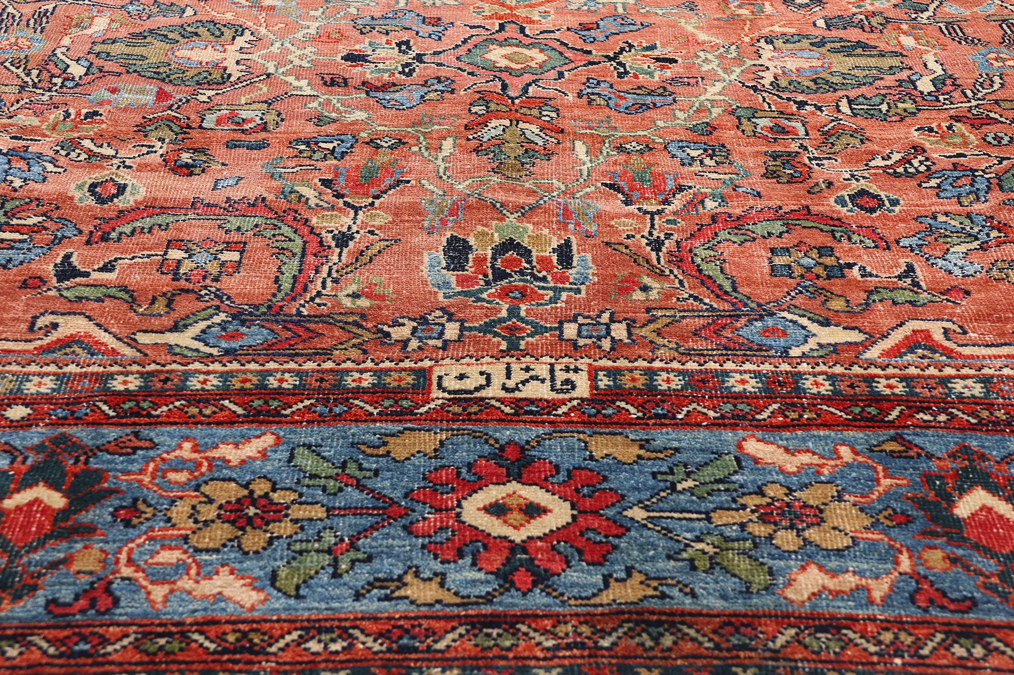 Signierter Qahraman Antiker persischer Sultanabad-Teppich aus Sultanabad, 10'00 x 17'06 im Zustand „Starke Gebrauchsspuren“ im Angebot in Dallas, TX