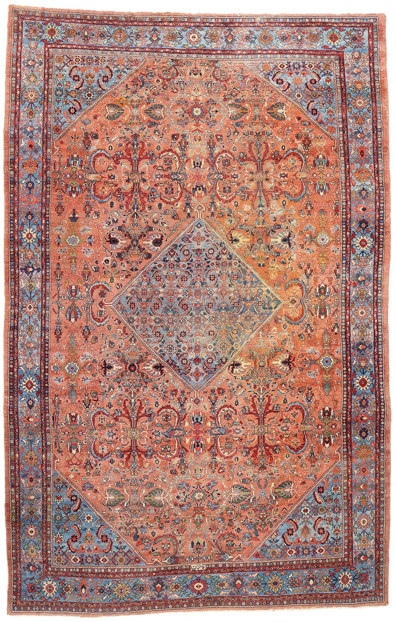 Tapis persan ancien de Sultanabad signé Qahraman, 10'00 x 17'06