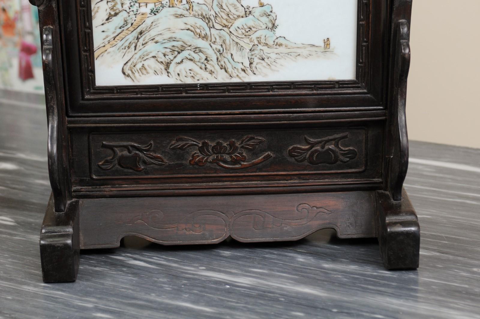 Signed Qing/Republic Chinese Porcelain Table Screen For Sale 4