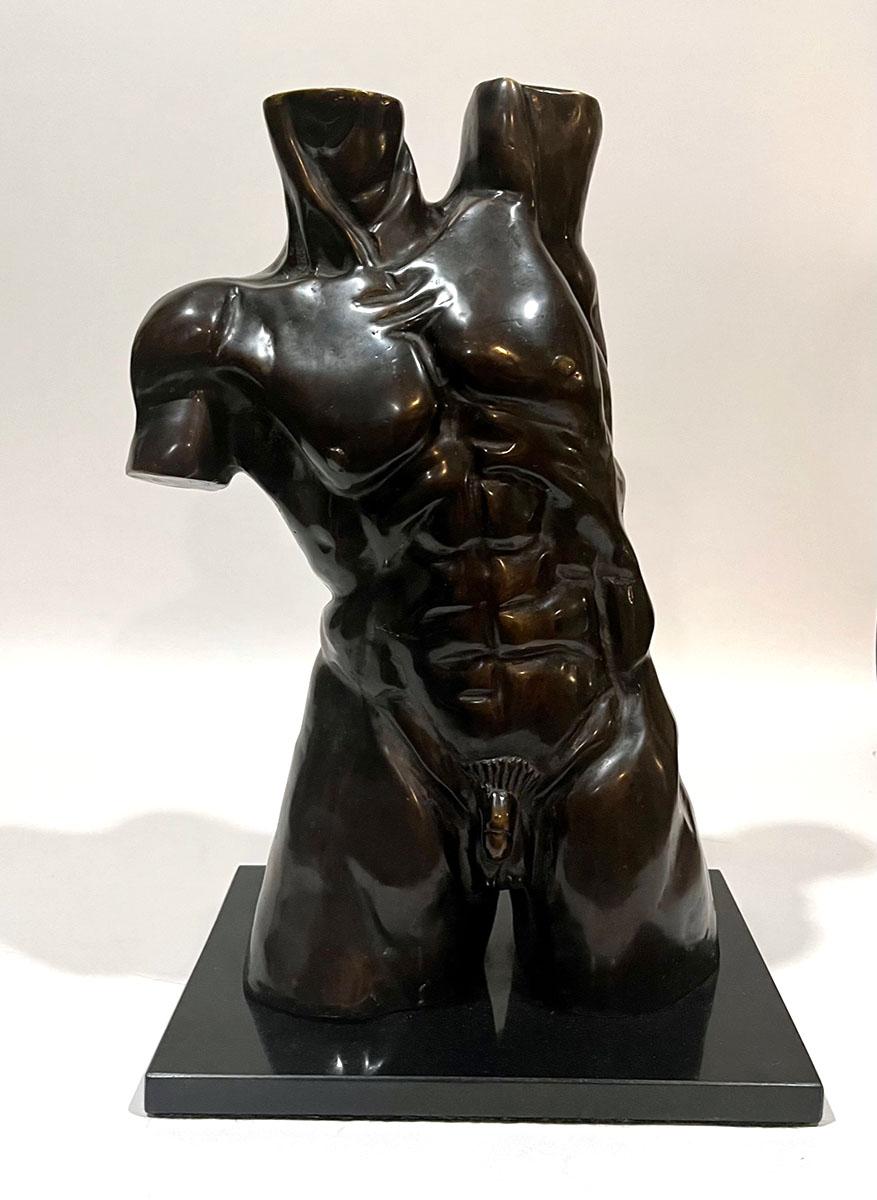 Fabulous bronze sculpture of a male torso. Signed R. Rodriguez and number #8/300. Great patina to bronze. Resting on marble base.