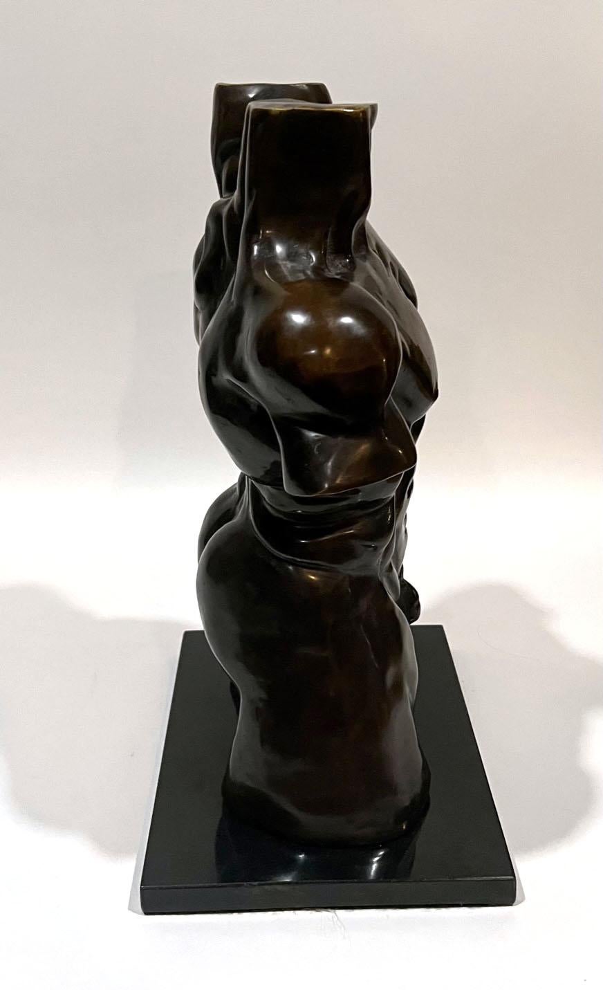 Mid-Century Modern Signed R. Rodriguez Bronze Nude Male Torso Sculpture on Marble Base
