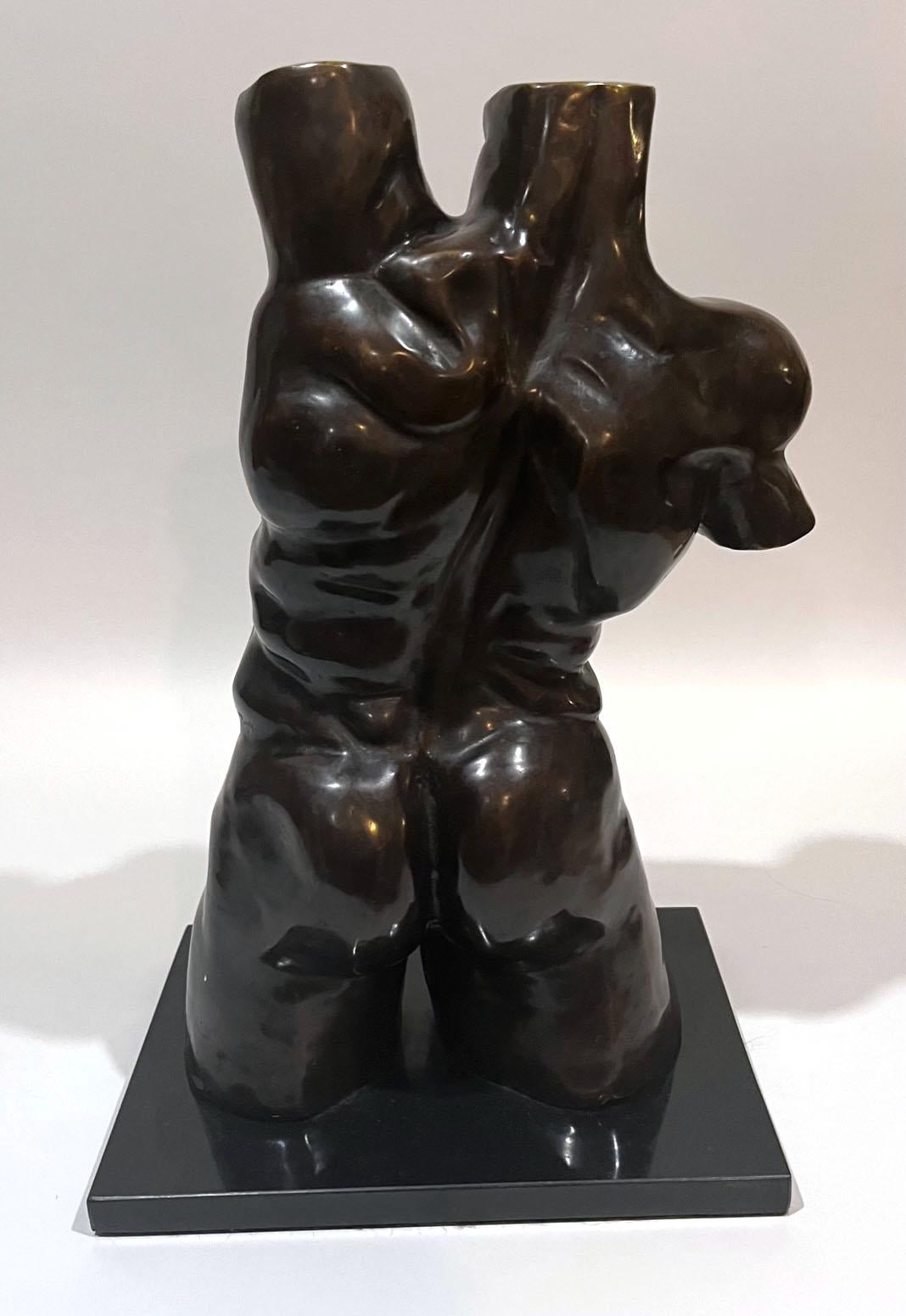 Signed R. Rodriguez Bronze Nude Male Torso Sculpture on Marble Base In Excellent Condition In Ft. Lauderdale, FL