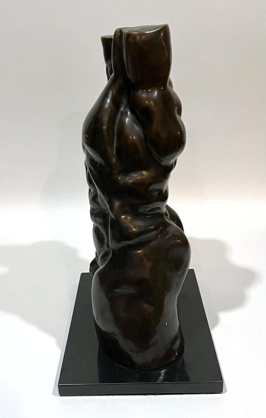 Signed R. Rodriguez Bronze Nude Male Torso Sculpture on Marble Base 1