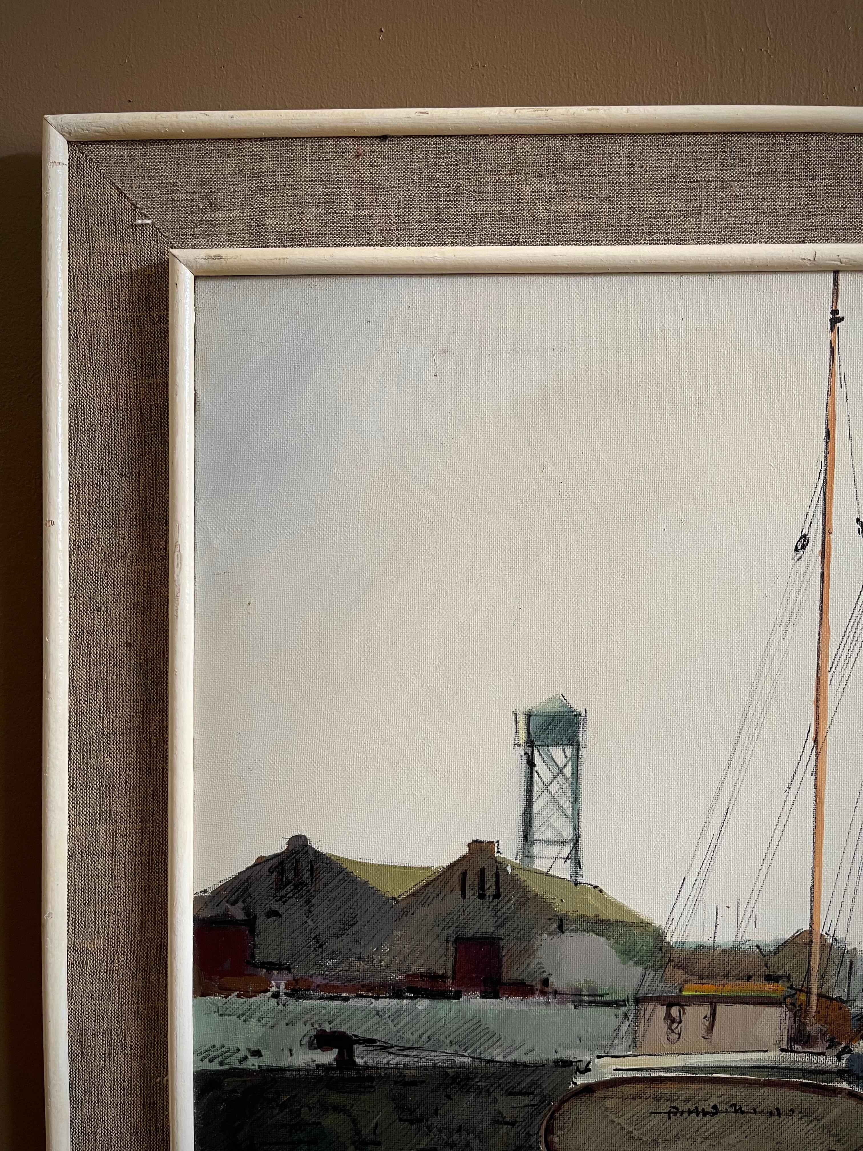 Signed Rafael Diaz MCM Maritime/Nautical/Coastal Sailboat Harbor Oil Painting 1