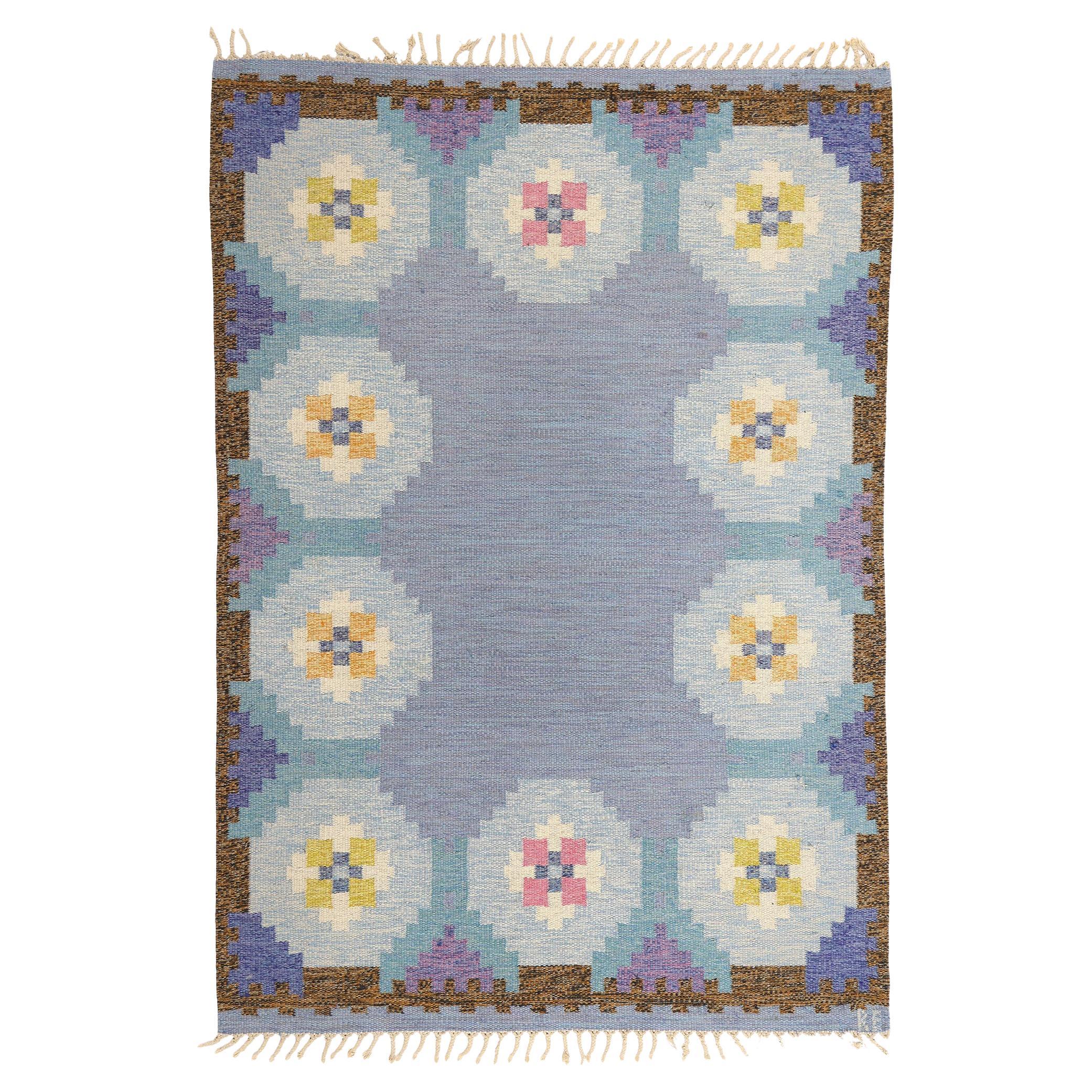 Signed Ragnar Edberg Vintage Swedish Rollakan Rug