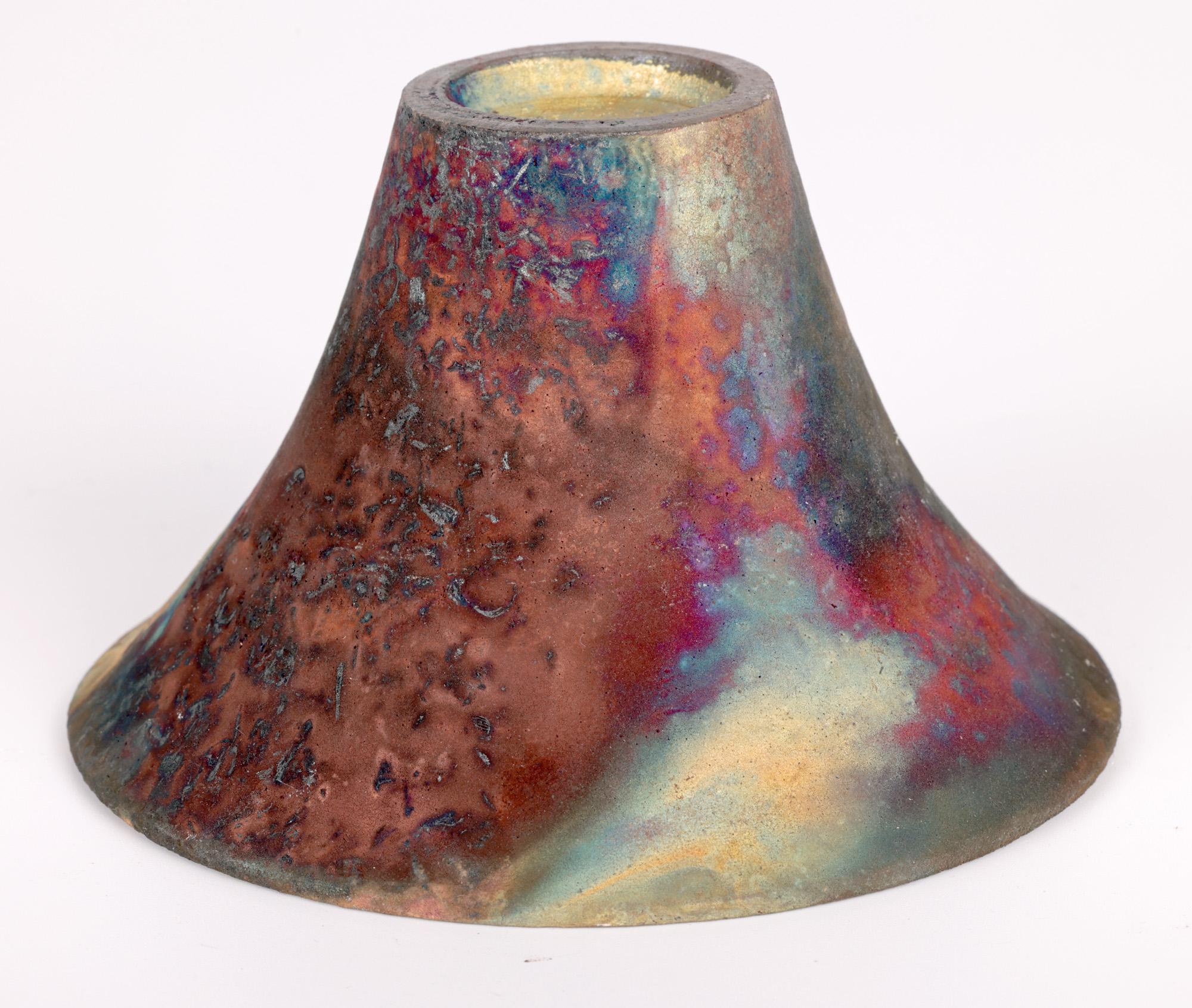 Signed Raku Glazed Flared Conical Shaped Vase For Sale 4