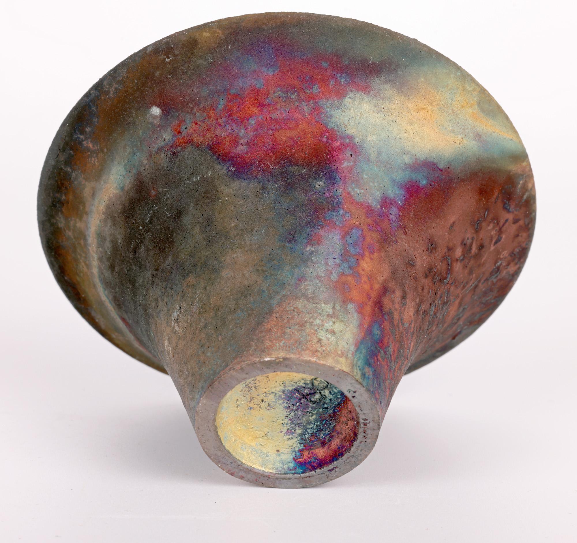 Signed Raku Glazed Flared Conical Shaped Vase For Sale 6