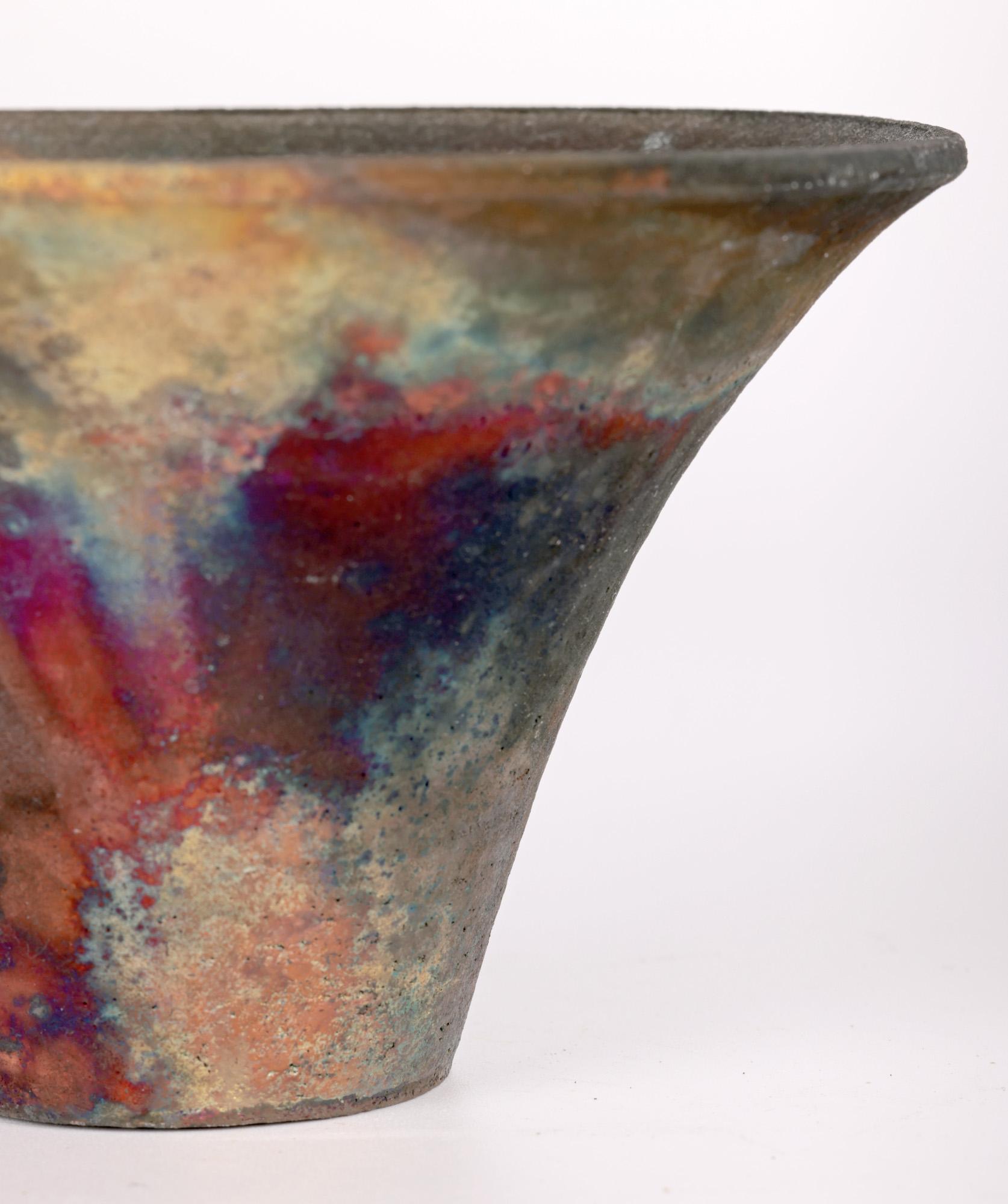 Modern Signed Raku Glazed Flared Conical Shaped Vase For Sale