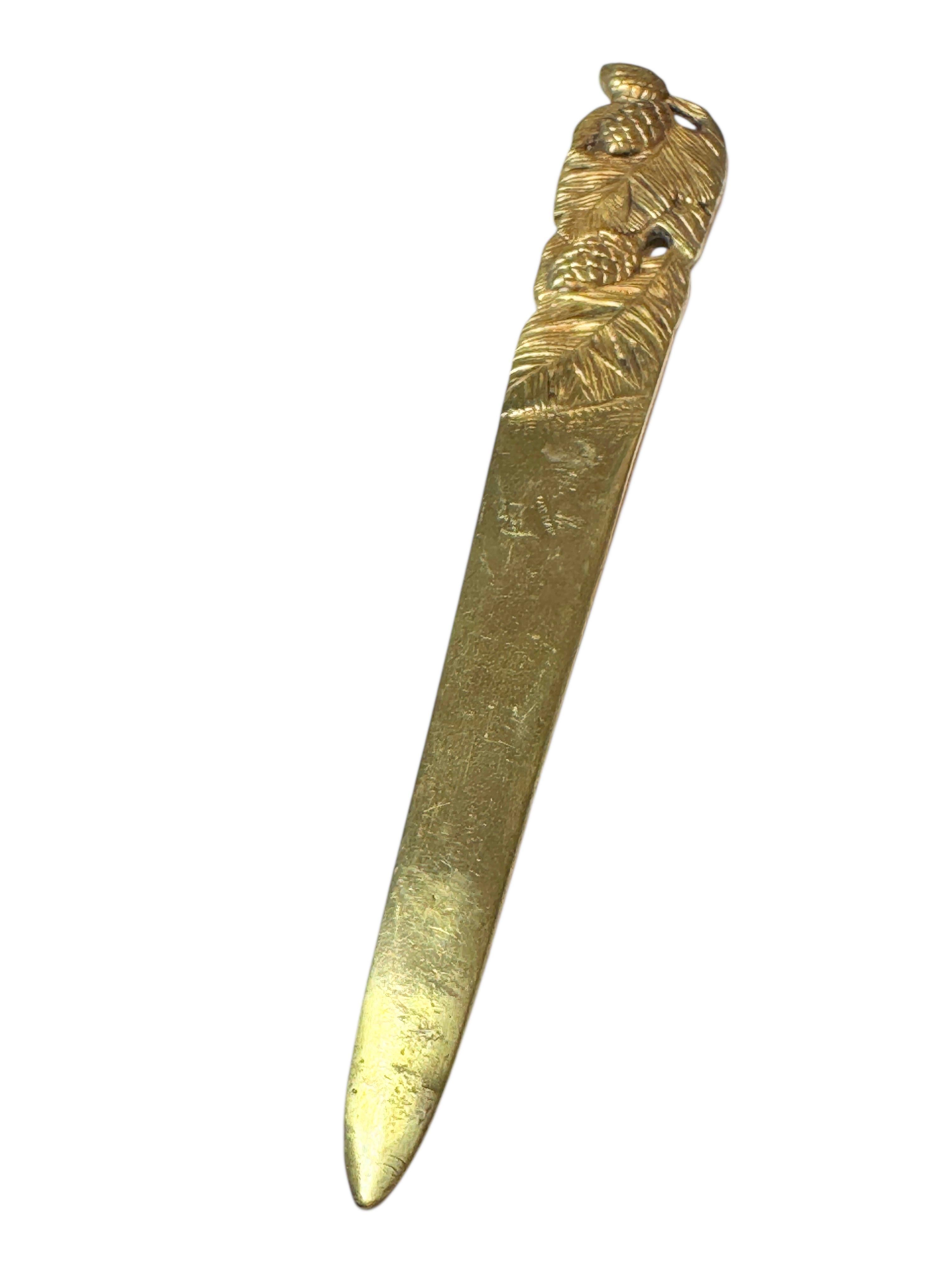 French Art Nouveau Bronze Letter Opener, Feather and Pinecone Motif, 1890s to early 1900s

A wonderful and original French Art Nouveau bronze letter opener, dating from the 1890s to early 1900s. This finely cast piece features a beautifully detailed