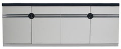 Rare meuble de rangement/meuble de rangement en placage blanc et chrome signé Pierre Cardin pour Dillingham