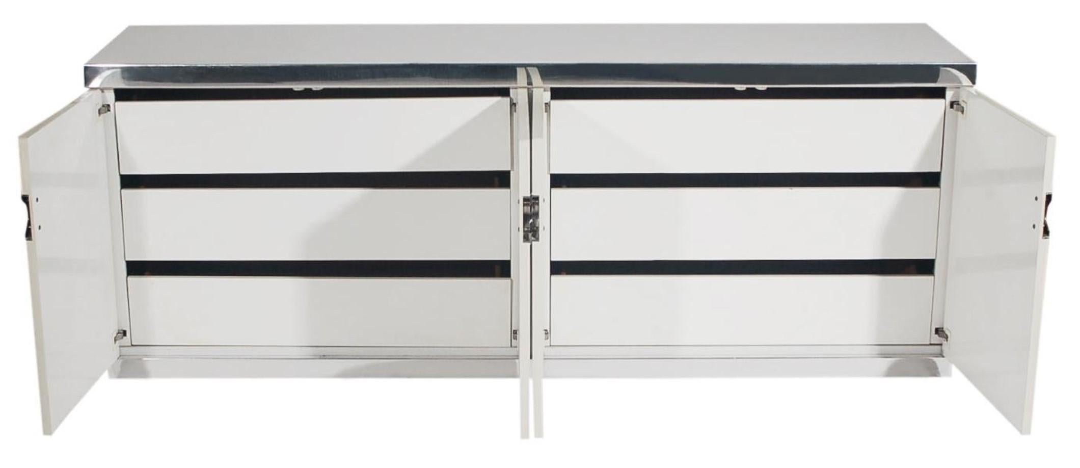 Mid-Century Modern Signed Rare Pierre Cardin White Veneer & Chrome Cabinet/Dresser for Dillingham For Sale