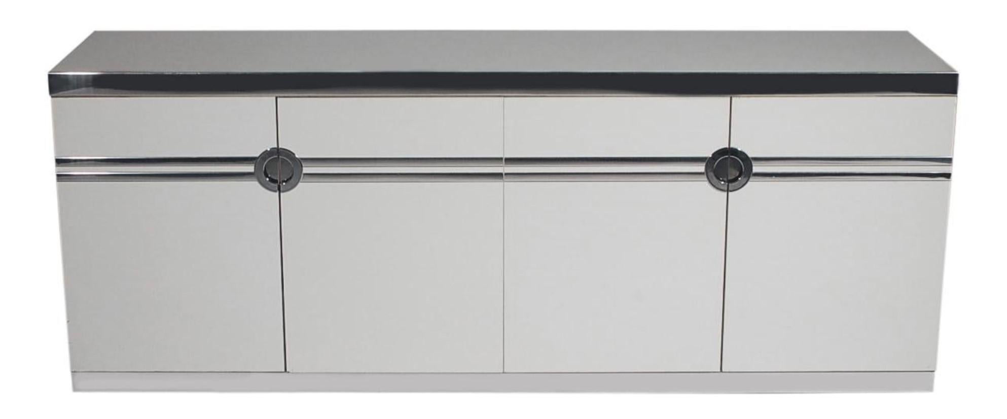 French Signed Rare Pierre Cardin White Veneer & Chrome Cabinet/Dresser for Dillingham For Sale