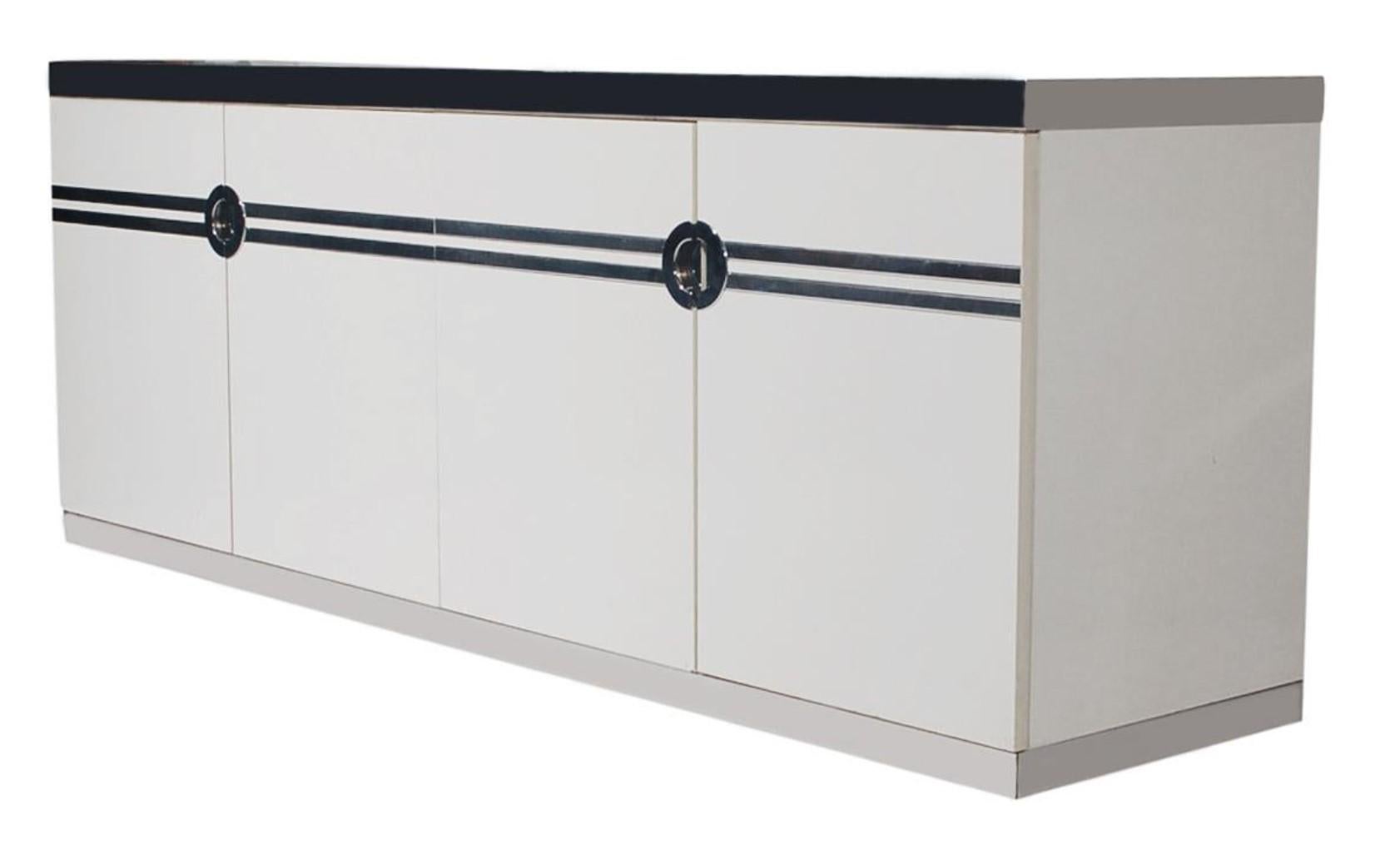 French Signed Rare Pierre Cardin White Veneer & Chrome Cabinet/Dresser for Dillingham