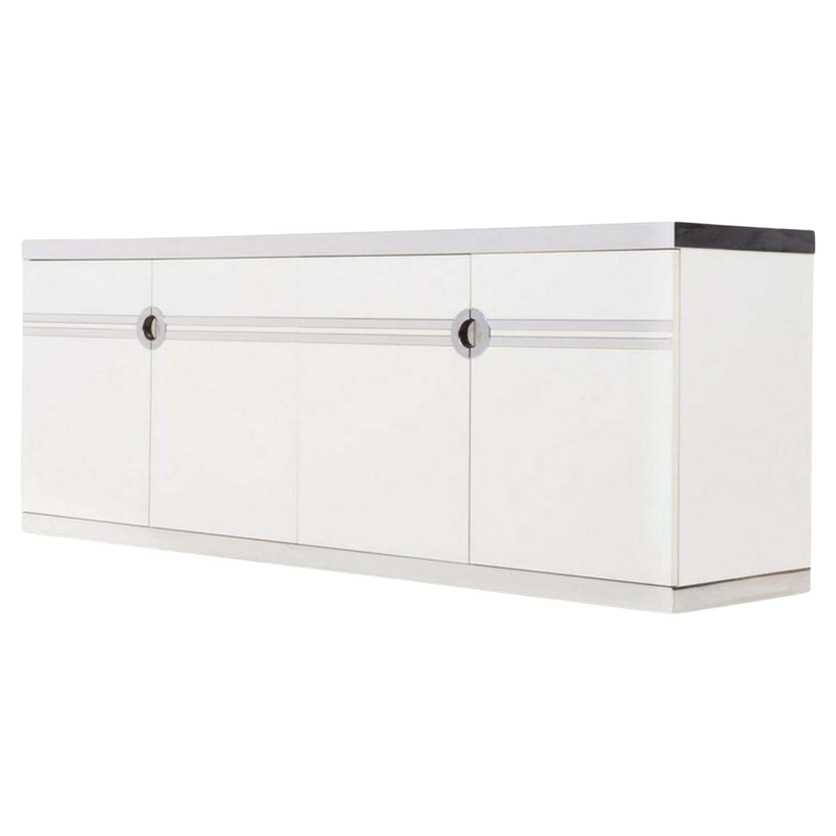 Signed Rare Pierre Cardin White Veneer & Chrome Cabinet/Dresser for Dillingham For Sale