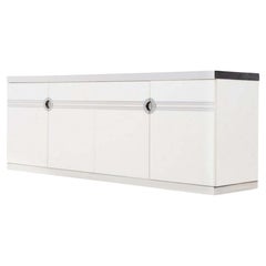 Rare meuble de rangement/meuble de rangement en placage blanc et chrome signé Pierre Cardin pour Dillingham