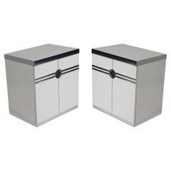 Vintage Signed Rare Pierre Cardin White Veneer & Chrome Pair Nightstands for Dillingham