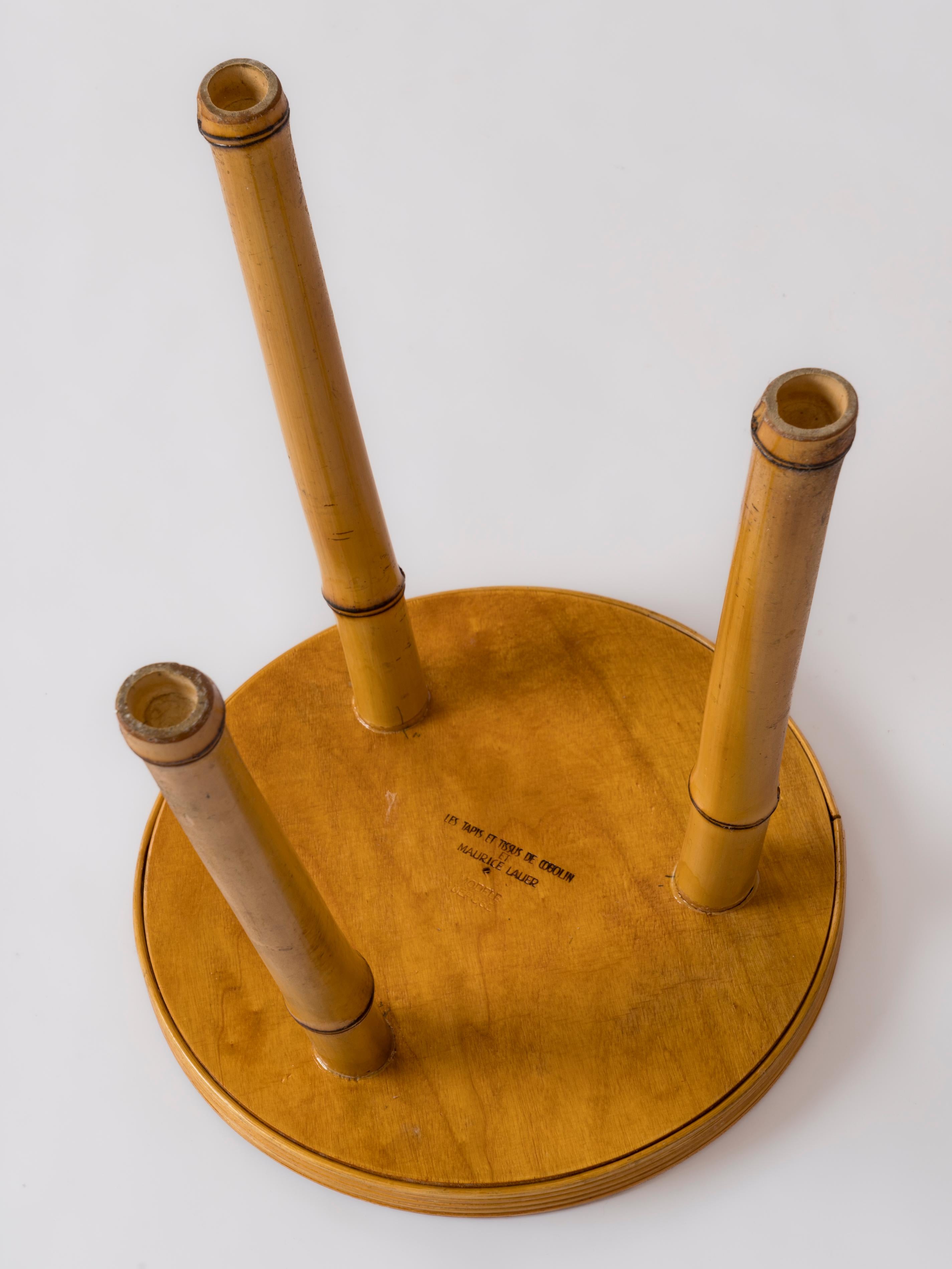 Signed Rattan & Bamboo Side Table or Stool by Maurice Lauer - France 1960's For Sale 1