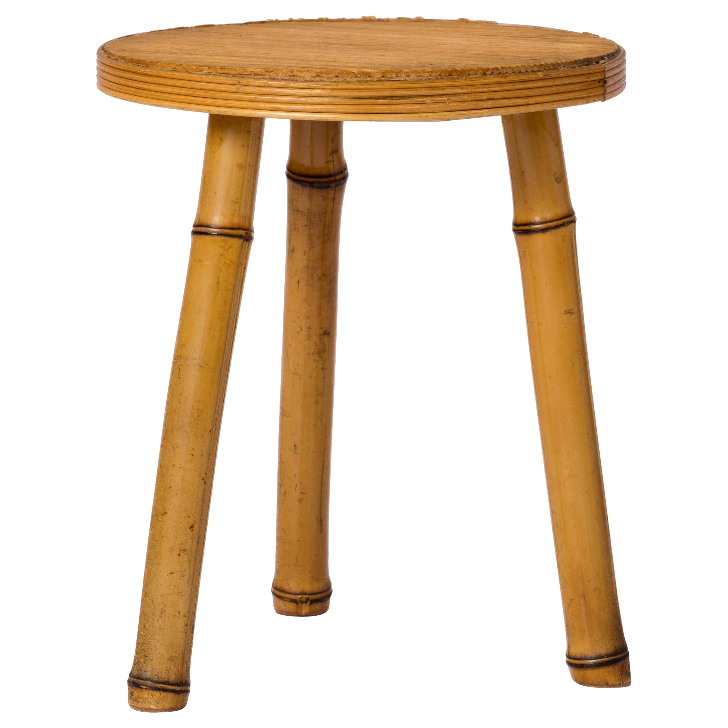 Tavolino o sgabello in rattan e bambù firmato da Maurice Lauer - Francia, anni '60