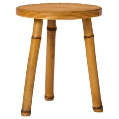 Signed Rattan & Bamboo Side Table or Stool by Maurice Lauer - France 1960's