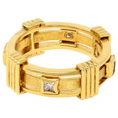 18 karat gold Signed Ravigny Diamond Studded Band Ring in 18 Karat Yellow Gold