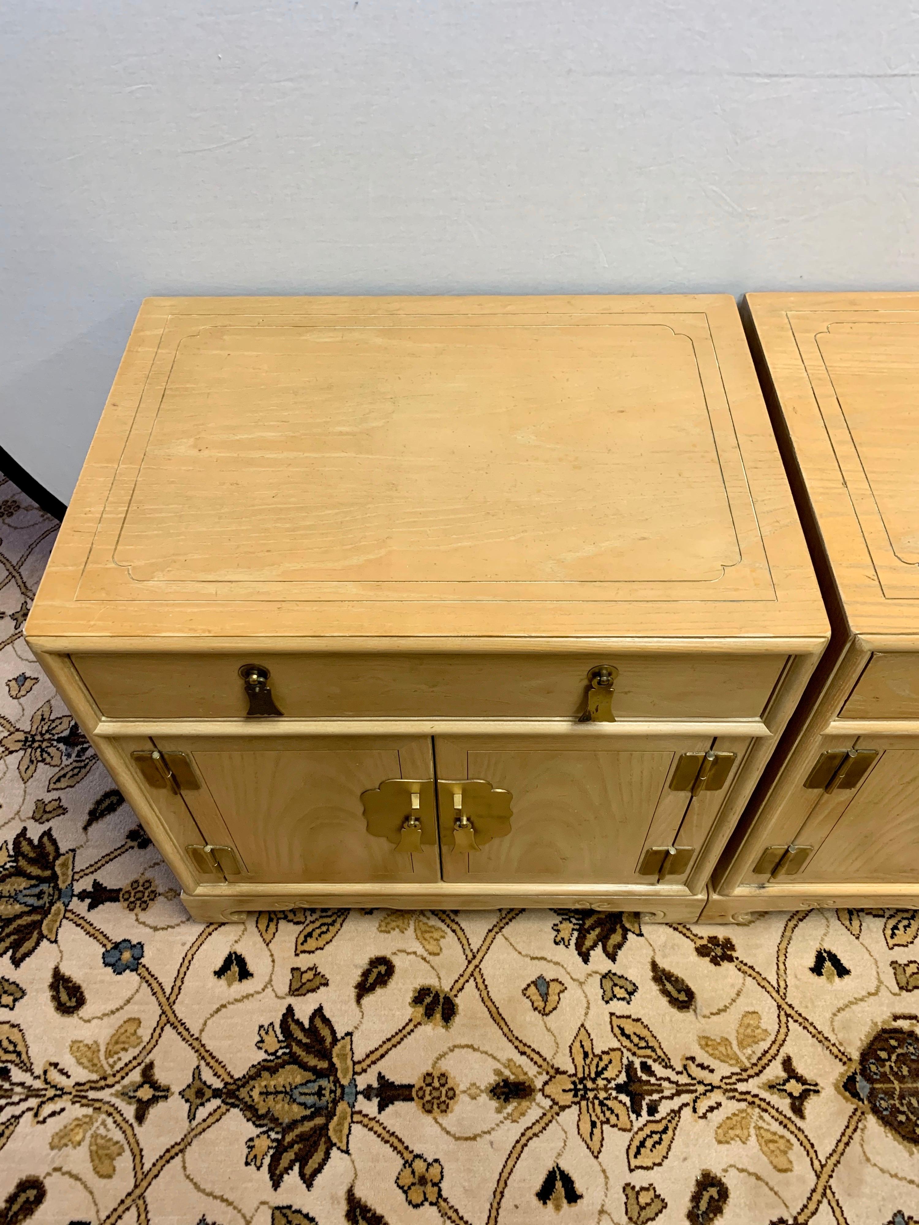 Brass Signed Ray Sabota for Century Furniture Pair of Nightstands End Tables