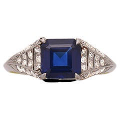 Signed Raymond Yard Art Deco 2.10 Carat Platinum Sapphire Ring